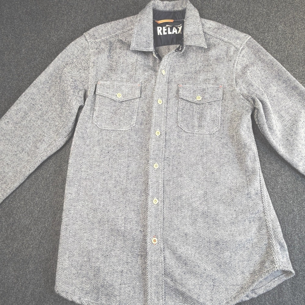 Tommy Bahama Relax Mens M Blue White Stripe Wool Alpaca Blend Button Up Shirt